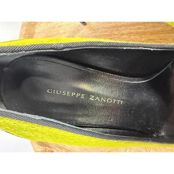 NWB Giuseppe Zanotti Lime Green Suede Black Patent Cap Toe Pointed Pumps Size 5 - Picture 7 of 14